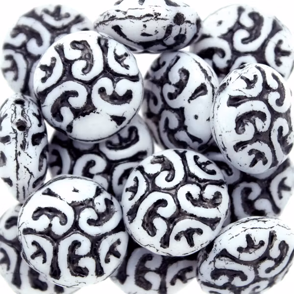 Opaque White Black Cabochons 2-hole 13mm 3st