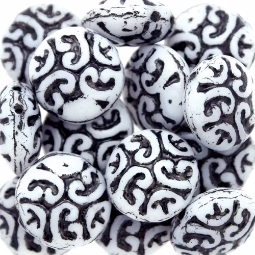 Opaque White Black Cabochons 2-hole 13mm 3st