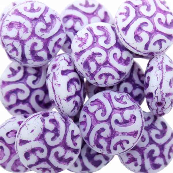 Opaque White Violet Cabochons 2-hole 13mm 3st