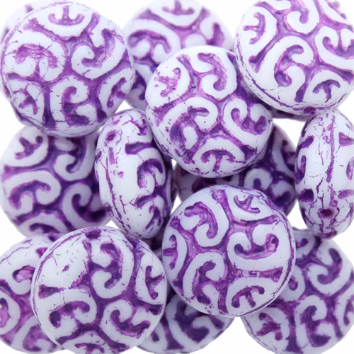 Opaque White Violet Cabochons 2-hole 13mm 3st