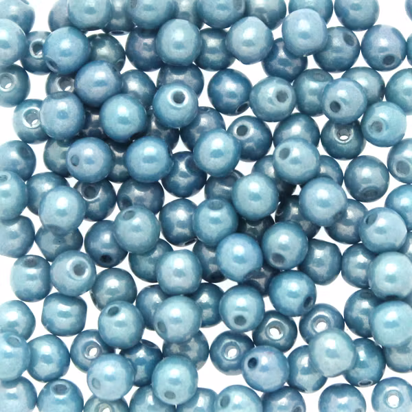 Opaque White Blue Luster Runda/Druks 4mm 100st