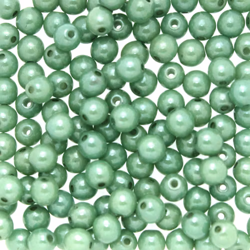 Opaque White Teal Luster Runda/Druks 4mm 100st