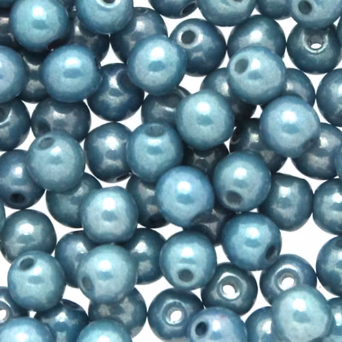 Opaque White Blue Luster Runda/Druks 6mm 50st