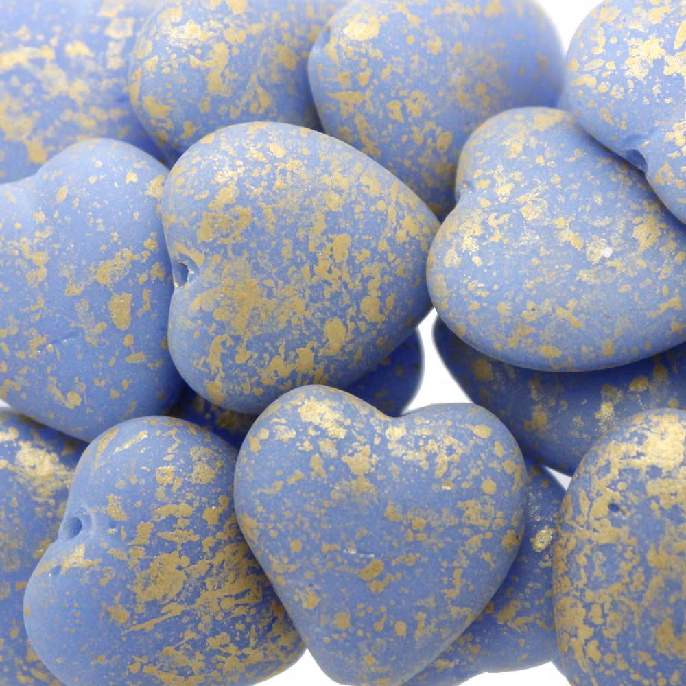 Opaque Sky Blue Gold Splash Mat Heart 15x16mm 1st