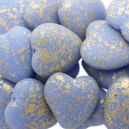 Opaque Sky Blue Gold Splash Mat Heart 15x16mm 1st