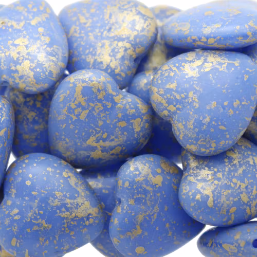 Opaque Sky Blue Gold Splash Heart 15x16mm 1st