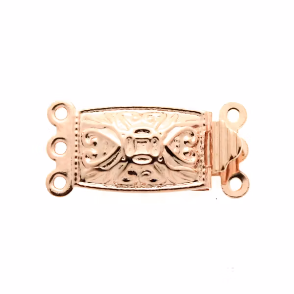 Roséguldfärgat Boxlås 3/3öglor Avlång mönstrad 304 Rostfritt Stål 20x10mm 1st