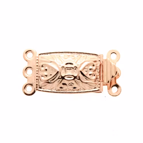 Roséguldfärgat Boxlås 3/3öglor Avlång mönstrad 304 Rostfritt Stål 20x10mm 1st