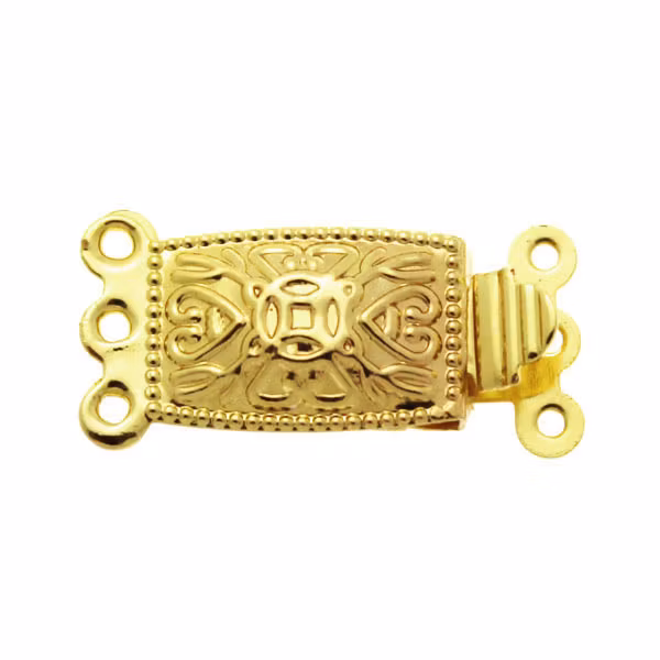 Guldfärgat Boxlås 3/3öglor Avlång Mönstrad 22x11mm 1st