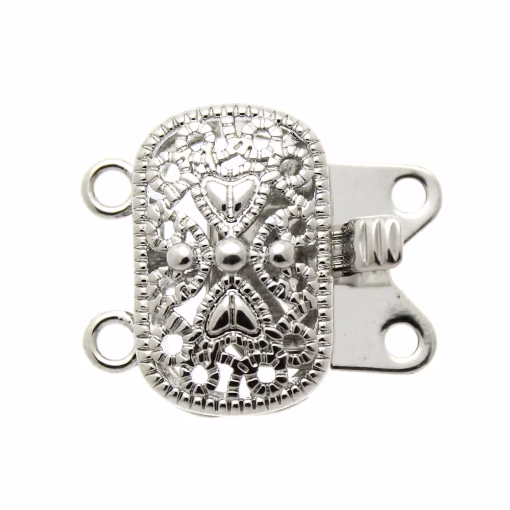 Mörkt Silverfärgat Boxlås 2/2 öglor Oval med mönster 14x16mm 1st