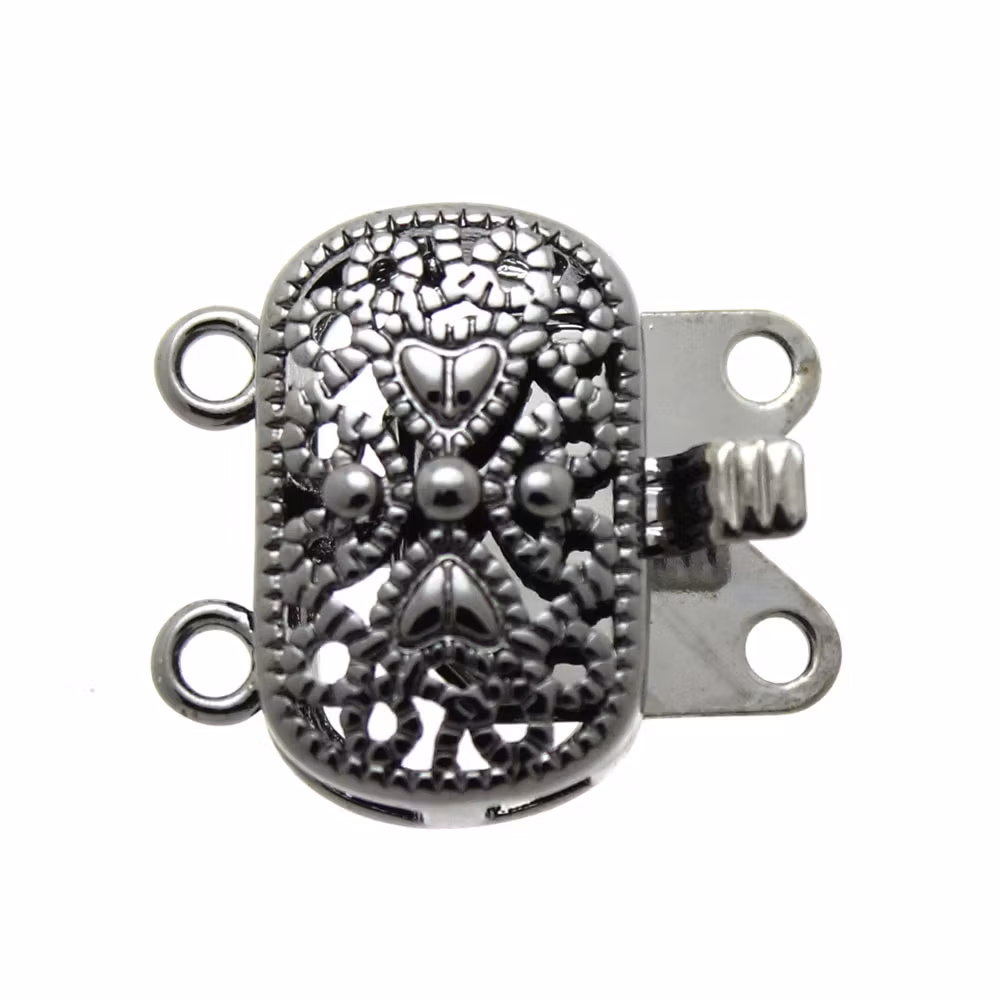 Oxidfärgat Boxlås 2/2 öglor Oval med mönster 14x16mm 1st