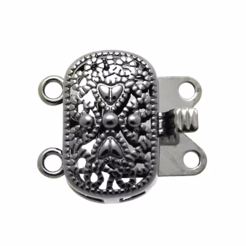 Oxidfärgat Boxlås 2/2 öglor Oval med mönster 14x16mm 1st