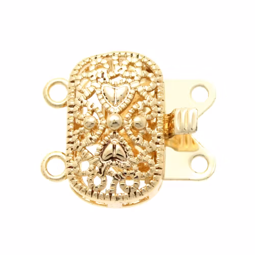 Guldfärgat Boxlås 2/2 öglor Oval med mönster 14x16mm 1st