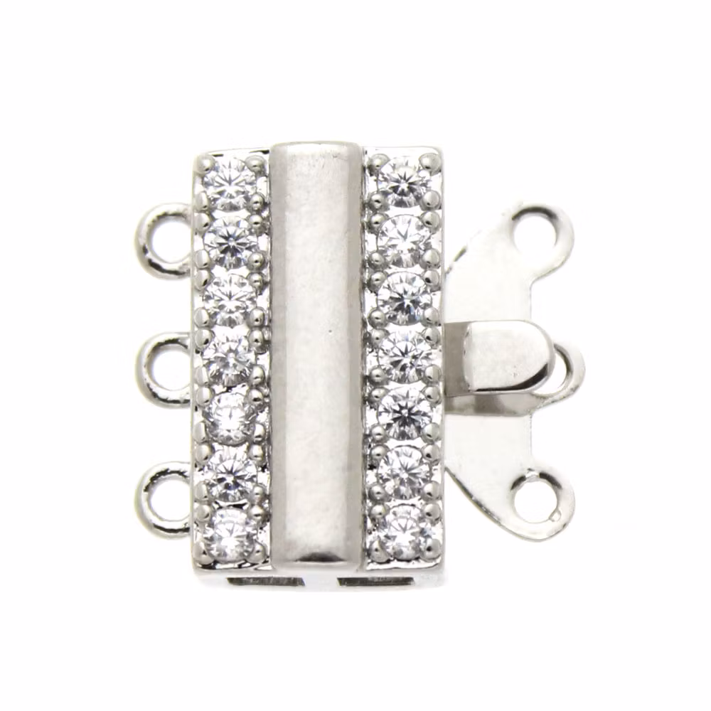 Mörkt Silverfärgat Boxlås 3/3 öglor Avlång Strass 12x12mm 1st