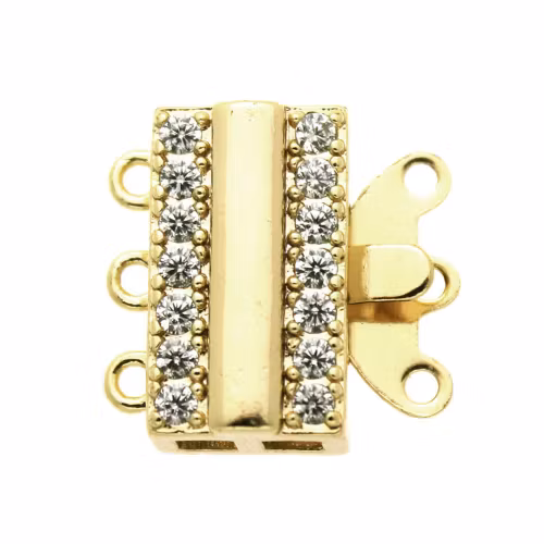 Guldfärgat Boxlås 3/3 öglor Avlång Strass 12x12mm 1st