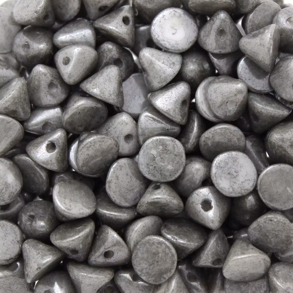 Opaque White Grey Luster Button Bead 50st