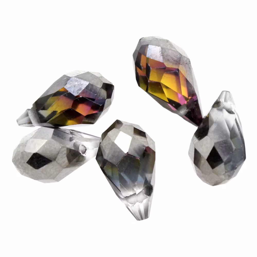 Crystal Rainbow Half Metallic Silver Droppe Glas 12x6mm 1st