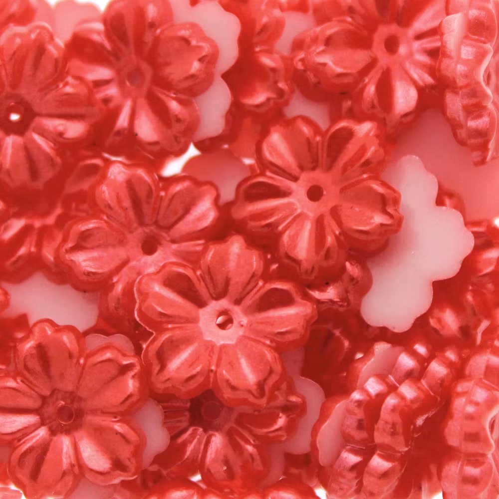 Red Pastel Blomma Plastpärla 5-bladig 12mm 10st