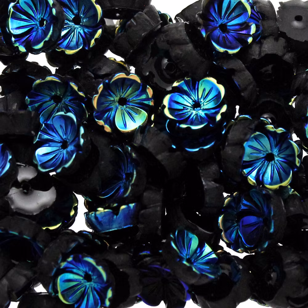 Black AB Blomma Resinpärla 5-bladig 8mm 10st