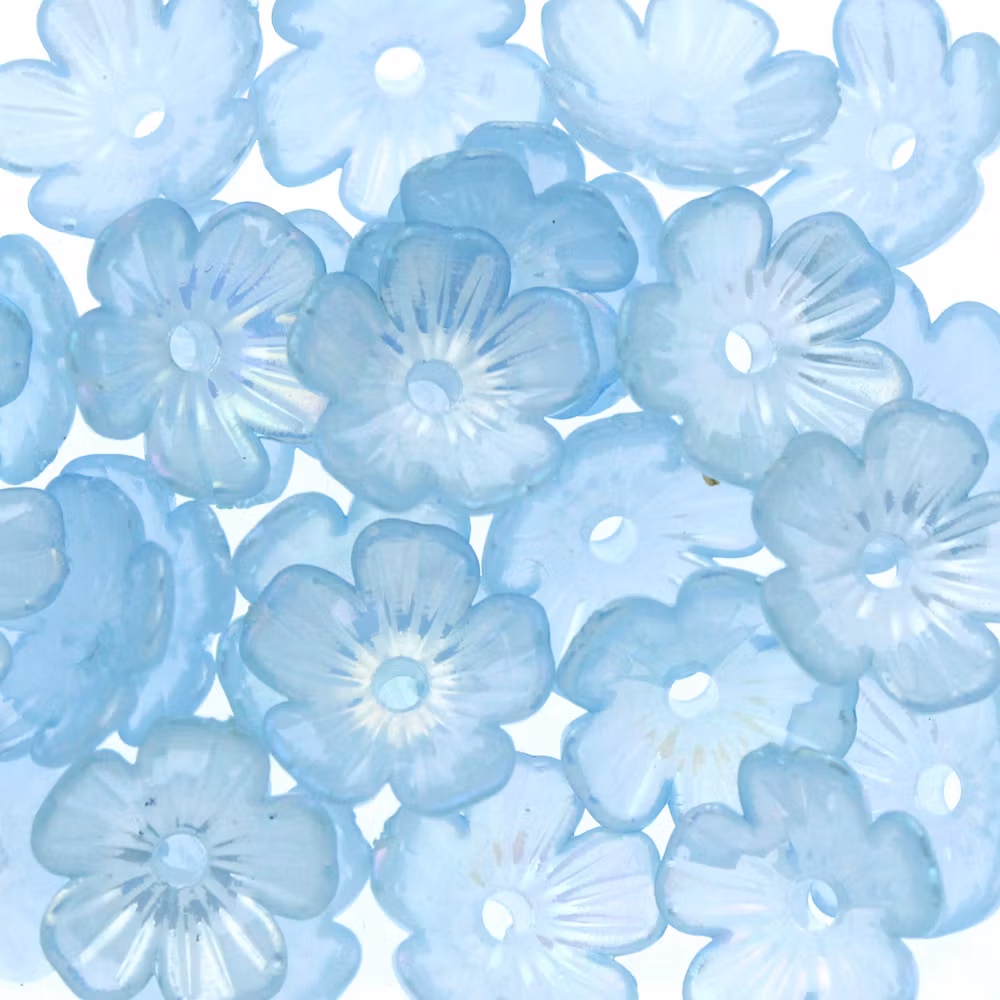 Light Blue AB Blomma Akrylpärla 5-bladig 10mm 10st