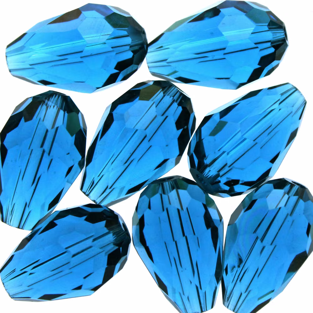 Teal Droppe Glas 15x10mm 1st