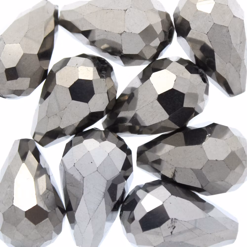 Metallic Silver Droppe Glas 15x10mm 1st