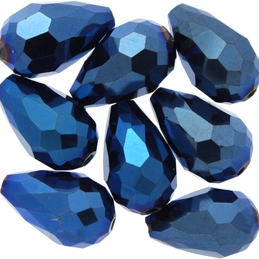 Metallic Blue Droppe Glas 15x10mm 1st