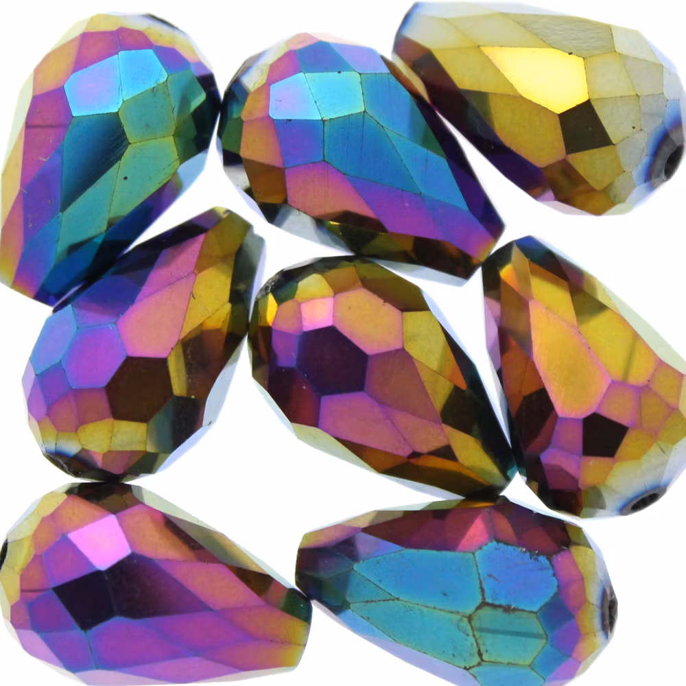 Metallic Rainbow Droppe Glas 15x10mm 1st