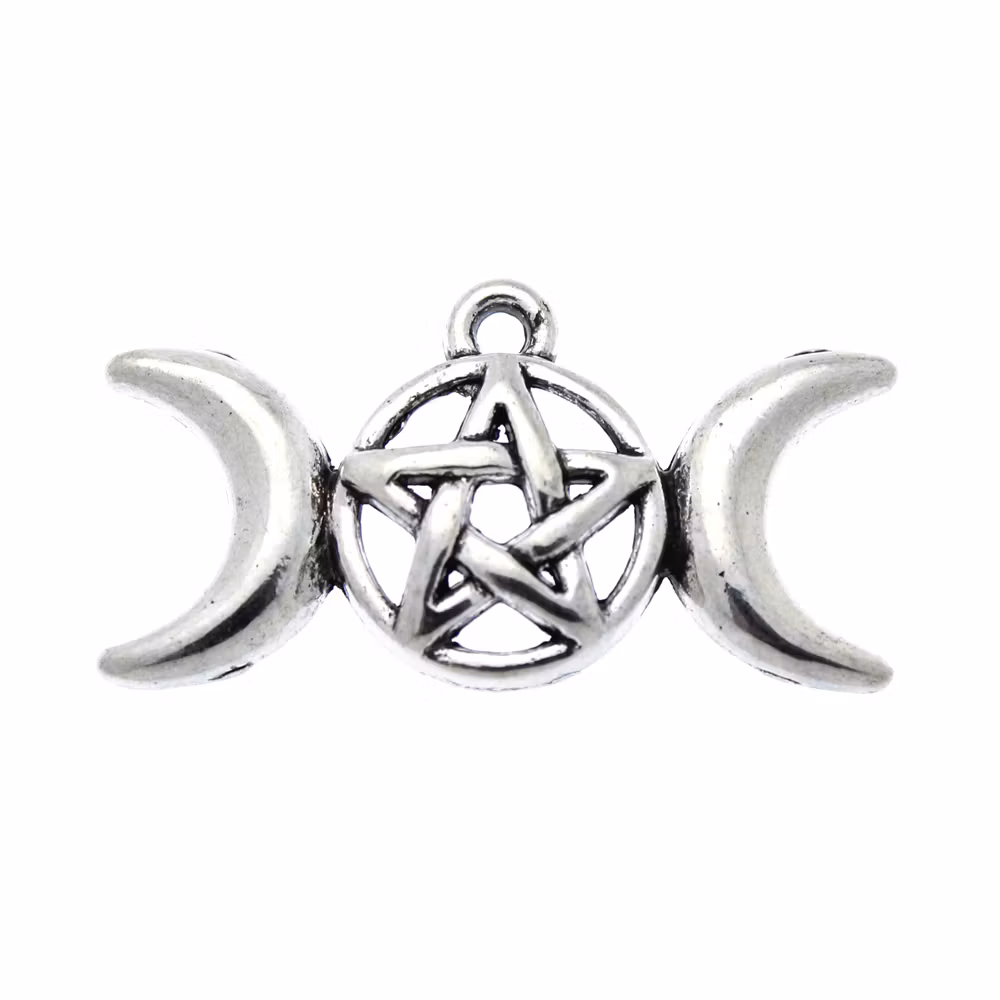 Mörkt Silverfärgat Berlock Trippel Måne med Pentagram 16x30mm 1st