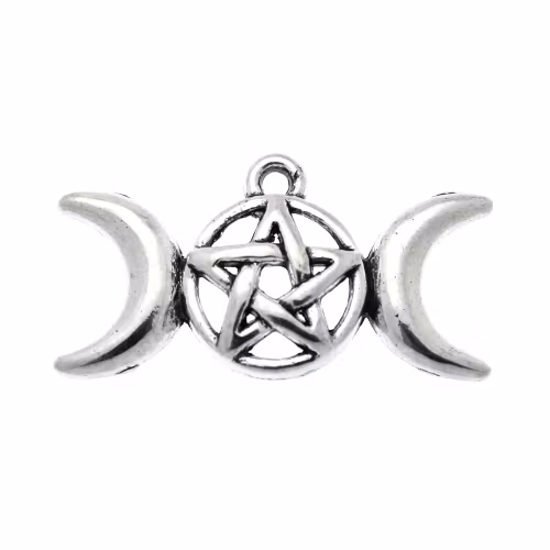 Mörkt Silverfärgat Berlock Trippel Måne med Pentagram 16x30mm 1st