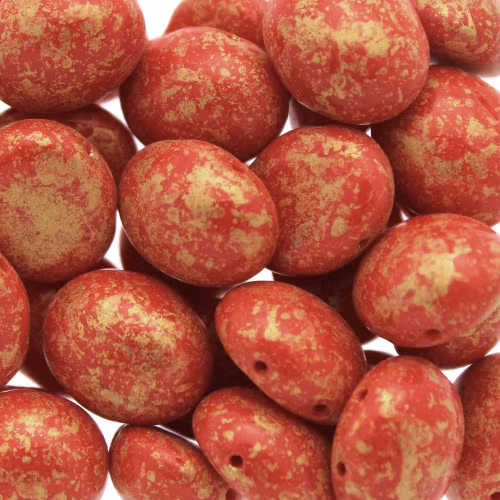 Opaque Light Red Granite Gold Oval 12x10mm 5g