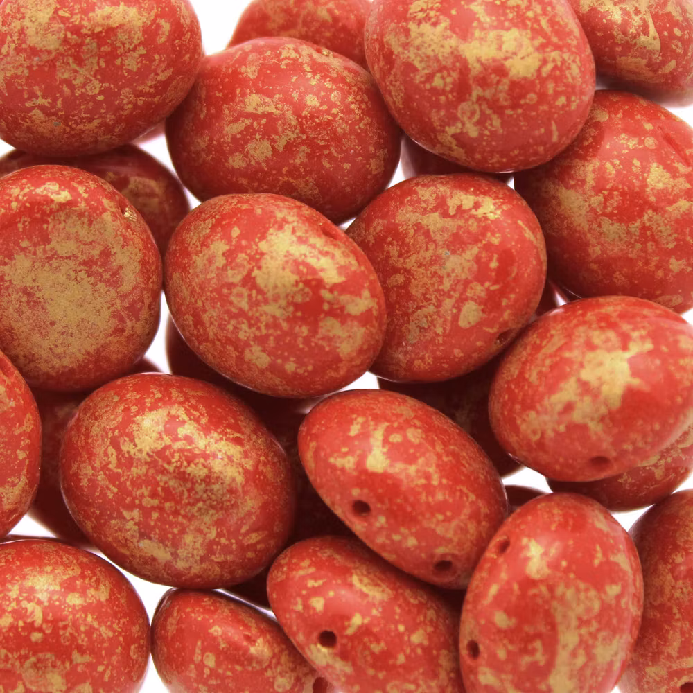 Opaque Light Red Granite Gold Oval 12x10mm 5g