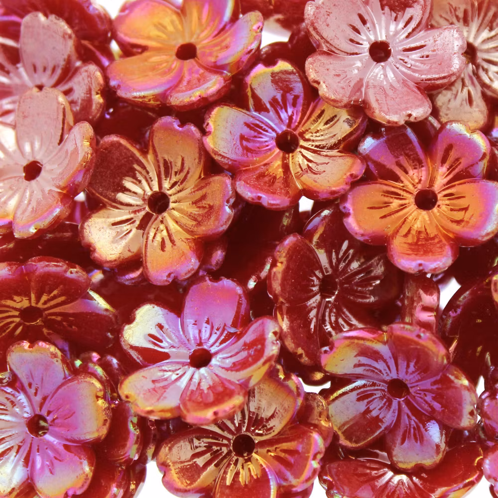 Red AB Blomma Akrylpärla 5-bladig 12mm 10st