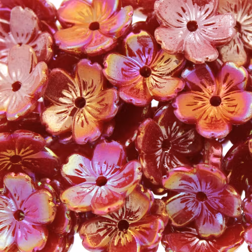 Red AB Blomma Akrylpärla 5-bladig 12mm 10st