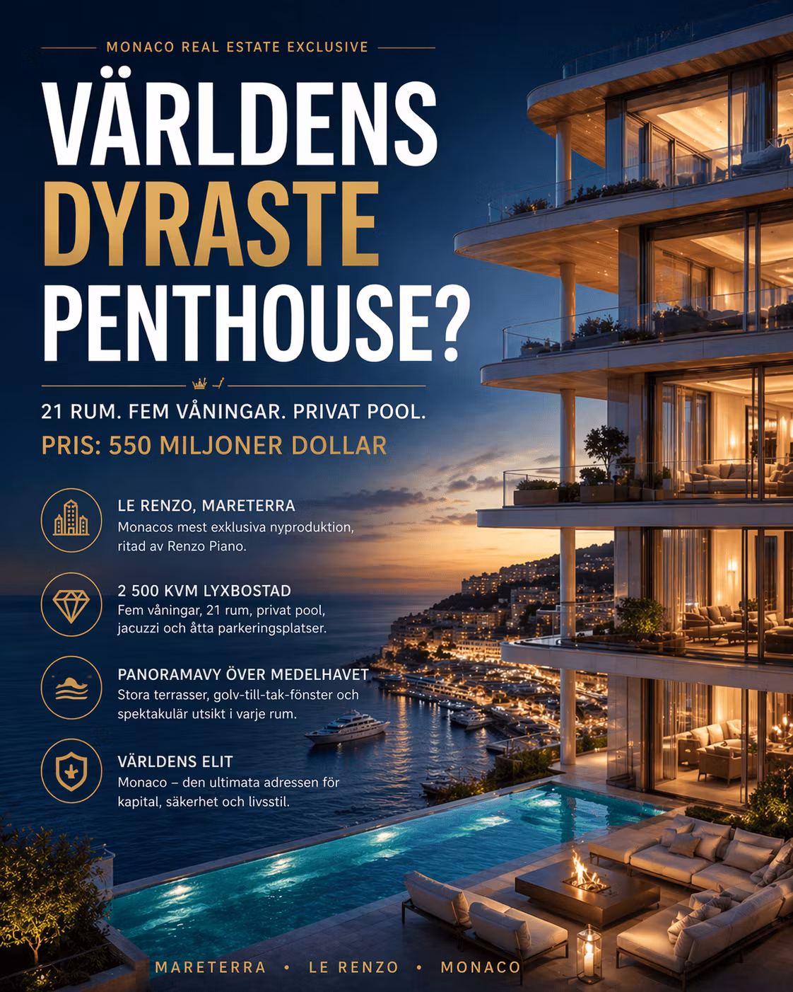 Världens dyraste bostad? Ukrainsk affärsman köper penthouse i Monaco för 550 miljoner dollar