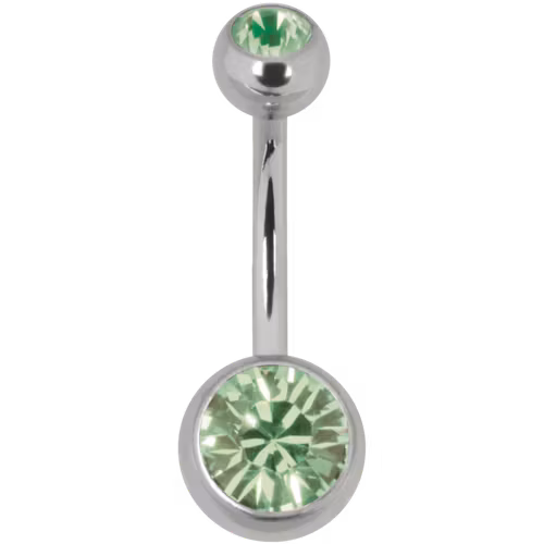 Navelsmycke två gröna stenar 1,6 x olika storlek