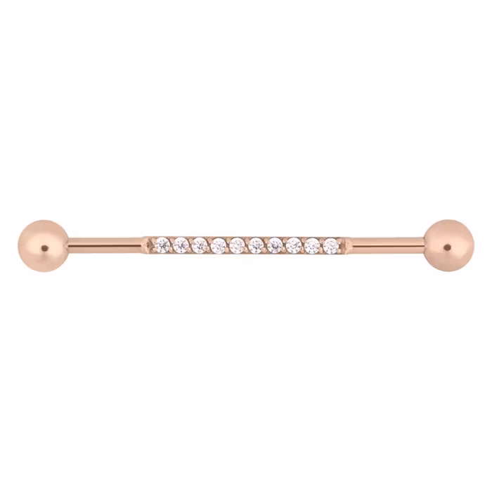 Rosefärgat industrialsmycke med diamanter 1,6x38 mm