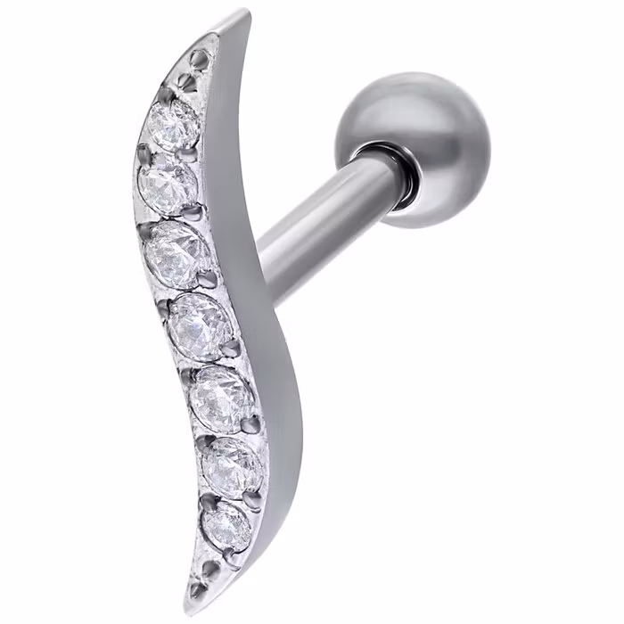 Vågigt helix smycke med vita kristallstenar Titan 1,2x6 mm