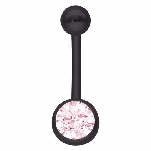Navelsmycke Titan svart rosa sten 1,6x8 mm