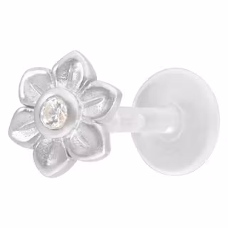 Labretstav med en blomma och en vit kristallsten Bioplast 1,2x8 mm