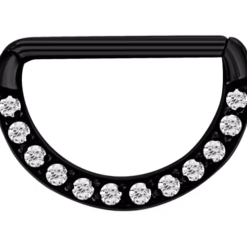 Svart nipple clicker med vita stenar 1,6x14 mm