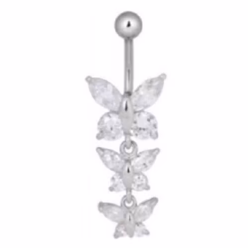Navelsmycke med tre hängande fjärilar 1,6x8 mm