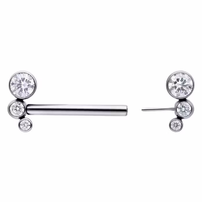 Nipplestav med tre vita kristaller Titan 1,6x14 mm