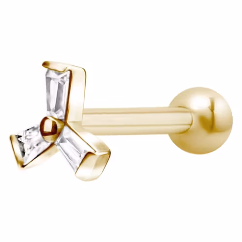 Stav i guldig färg med tre vita rektangulära kristaller 1,2x7 mm