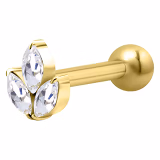 Stav i guldig färg med tre vita kristaller formad som blad 1,2x7 mm