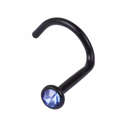 Svart nässkruv med en ljusblå sten Bioplast 0,8 mm
