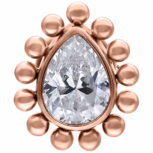 Push pin topp i rose med en vit kristall i mitten