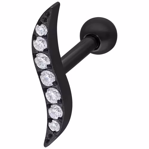 Svart vågigt helix smycke med vita kristallstenar Titan 1,2x6 mm