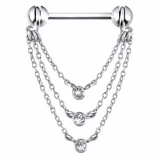 Vacker nipplepiercing med tre hängande kedjor 1,6x14 mm