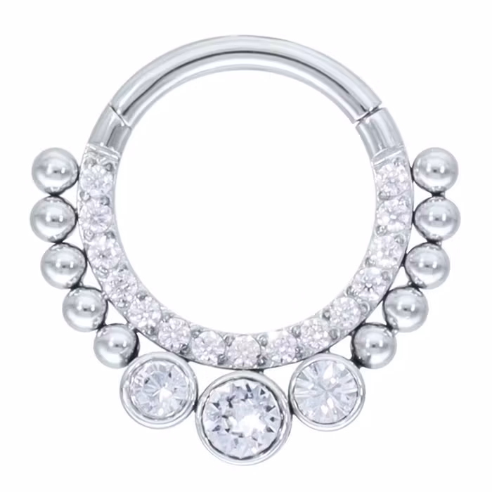 Lyxig clickerring med vita kristallstenar 1,2x8 mm